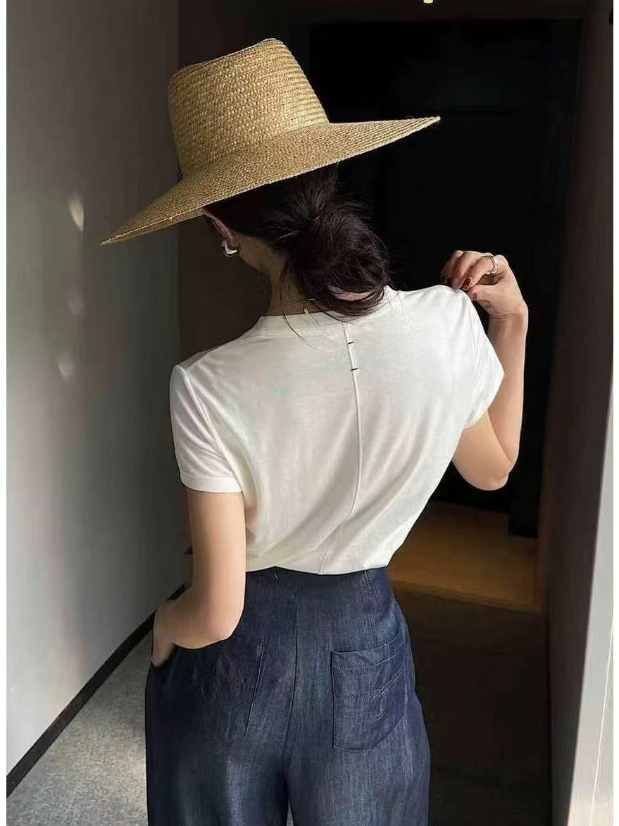 2025韩系免烫工艺时尚百搭T恤修身短袖圆领明线通勤简约