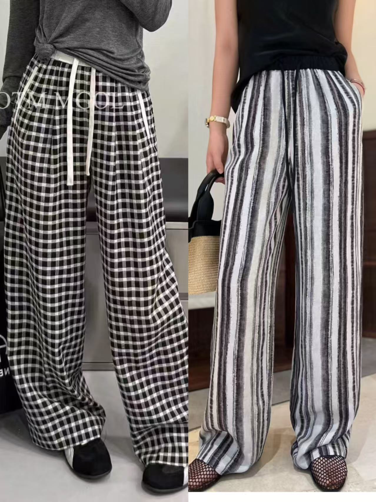 【薇姐粉丝】春夏新款宽松休闲松紧腰直筒裤