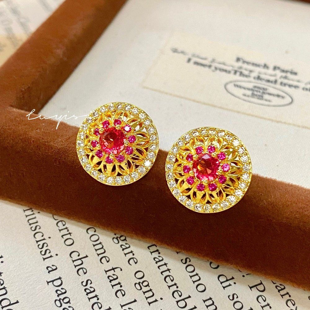 【福瑞吉祥】DIY轻奢霞冠凤羽红钻耳钉.