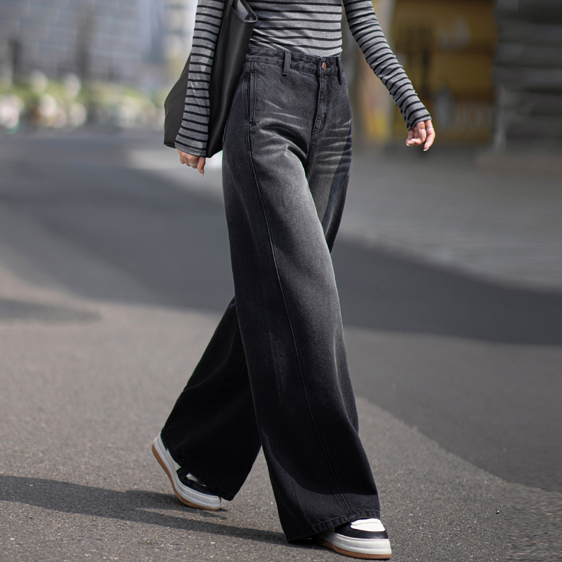 黑色加绒牛仔裤女2025年流行网红女裤子秋冬款女高腰显瘦阔腿裤女