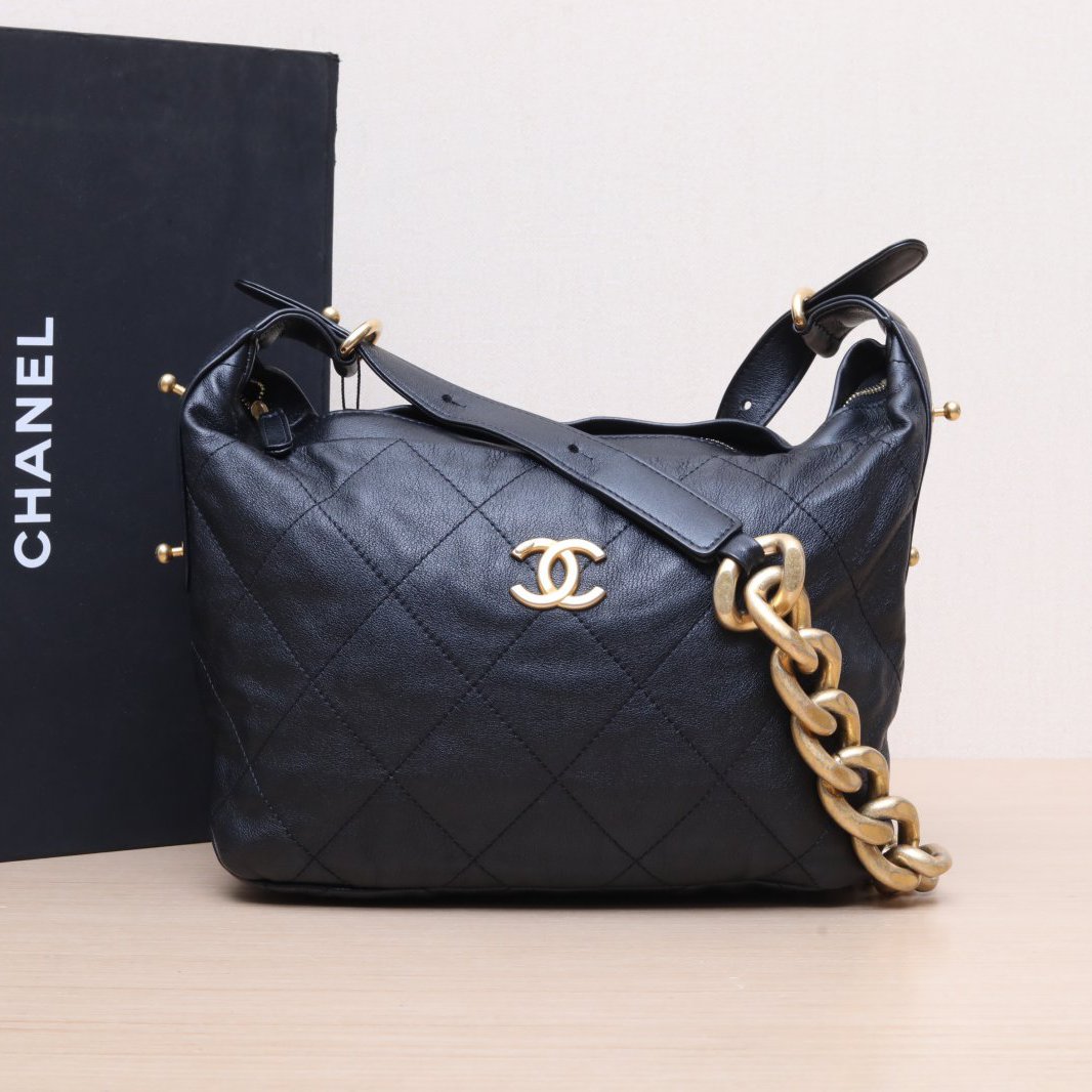 95新 Chanel/香奈儿 小花姑姑438383 22S 粗链条Hobo嬉皮包