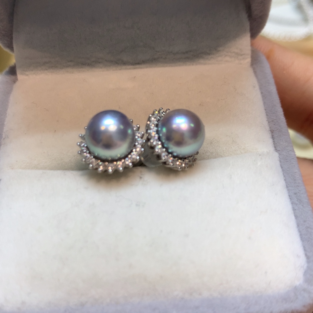 海水珍珠耳饰银S925镶嵌