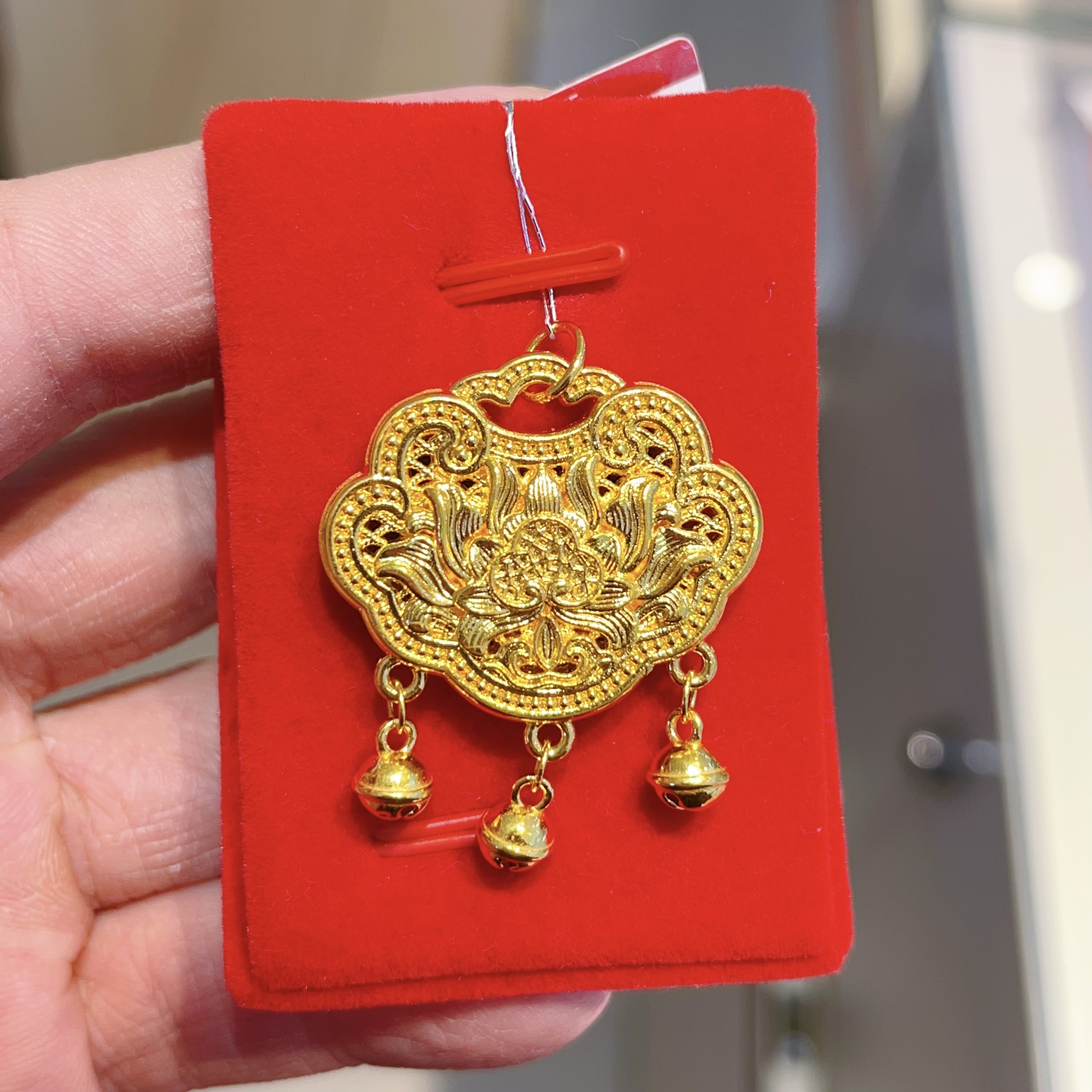 足金999新中式镂空富贵莲花锁 5D硬金工艺