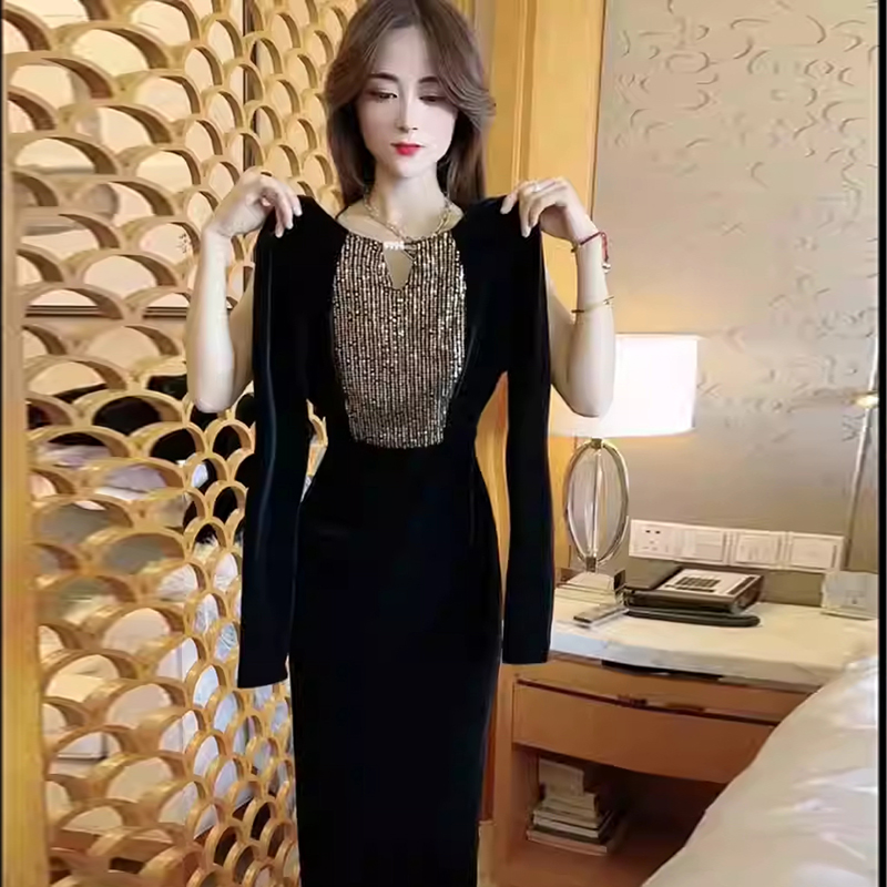 2025新款精致感时尚连衣裙包臀一步裙显瘦宴会裙优雅长裙女D0136