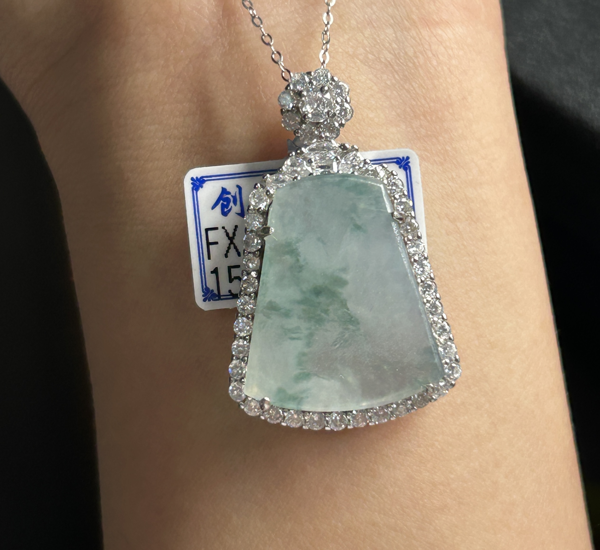 天然缅甸A货翡翠冰底飘花吊坠无事牌S925银镶嵌