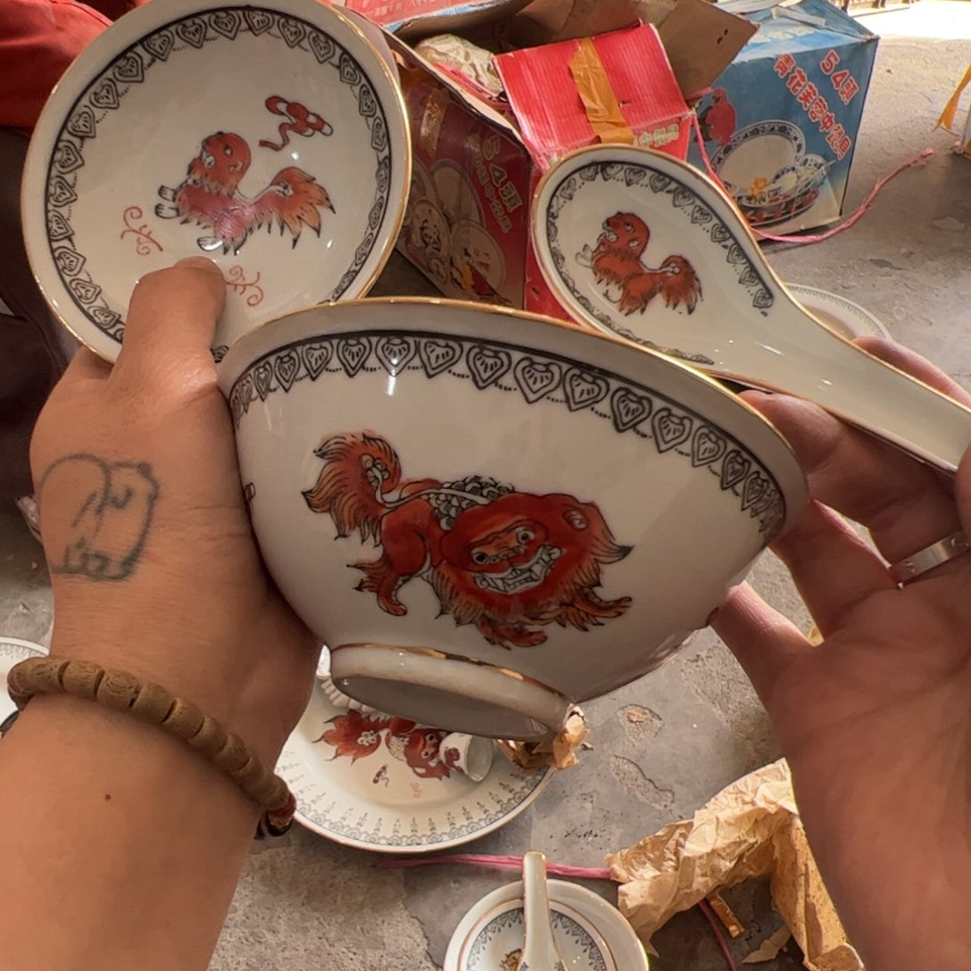 其他陶手绘少狮子太保三件套