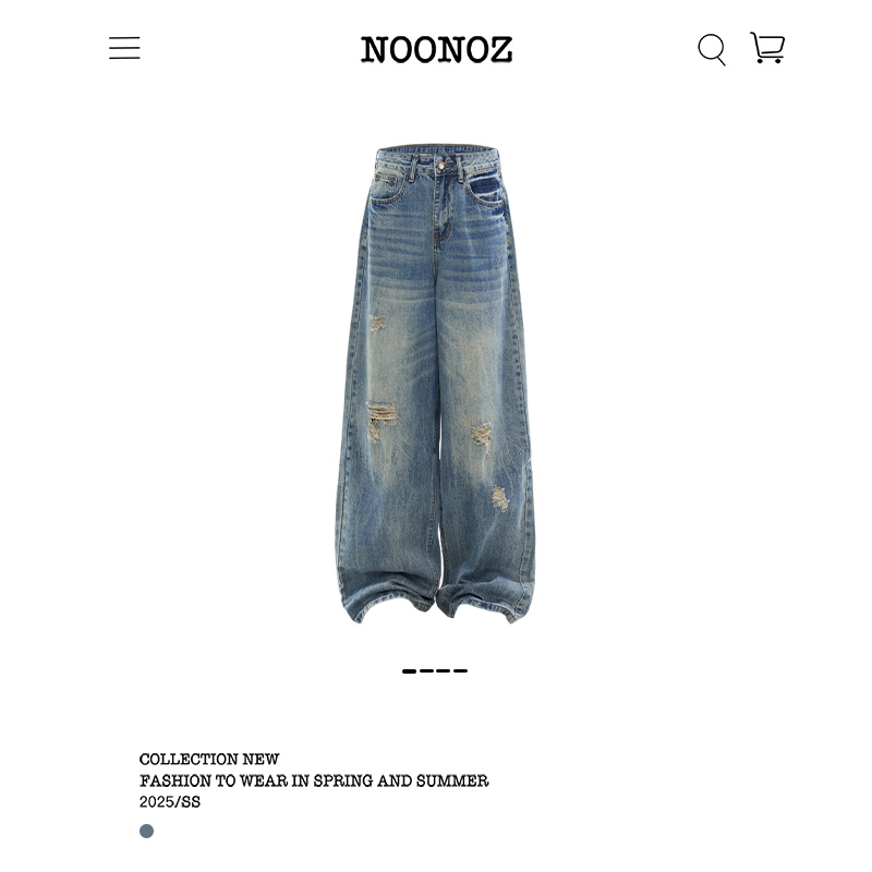 NOONOZ潮牌破洞牛仔裤男美式复古水洗做旧高街裤子直筒显瘦阔腿裤