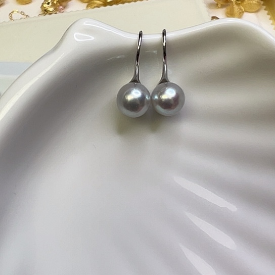 开***心海水珍珠耳饰银S925镶嵌