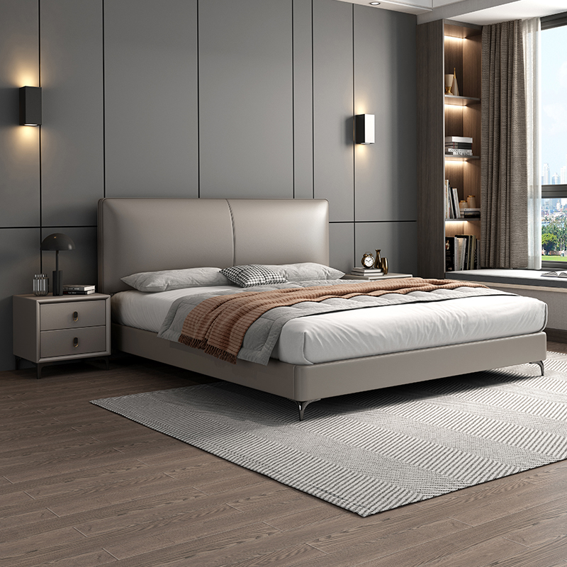 意式极简黑色极简皮床轻奢现代简约小户型双人床主卧大床储物