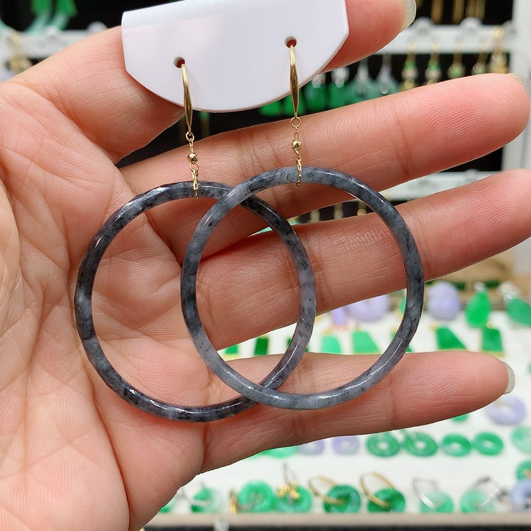 翡翠耳饰18K金镶嵌的