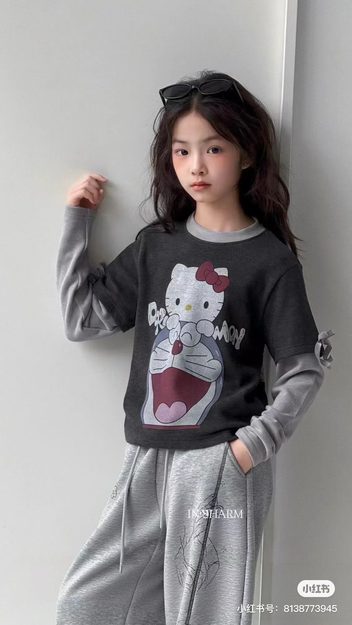 2025秋冬季新款 女童圆领自发热德绒kitty猫卫衣绒衫百搭打底衫