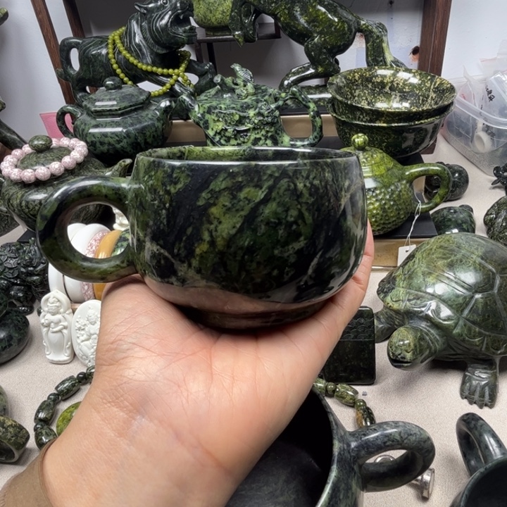 蛇纹石玉未镶嵌水杯大容量咖啡杯