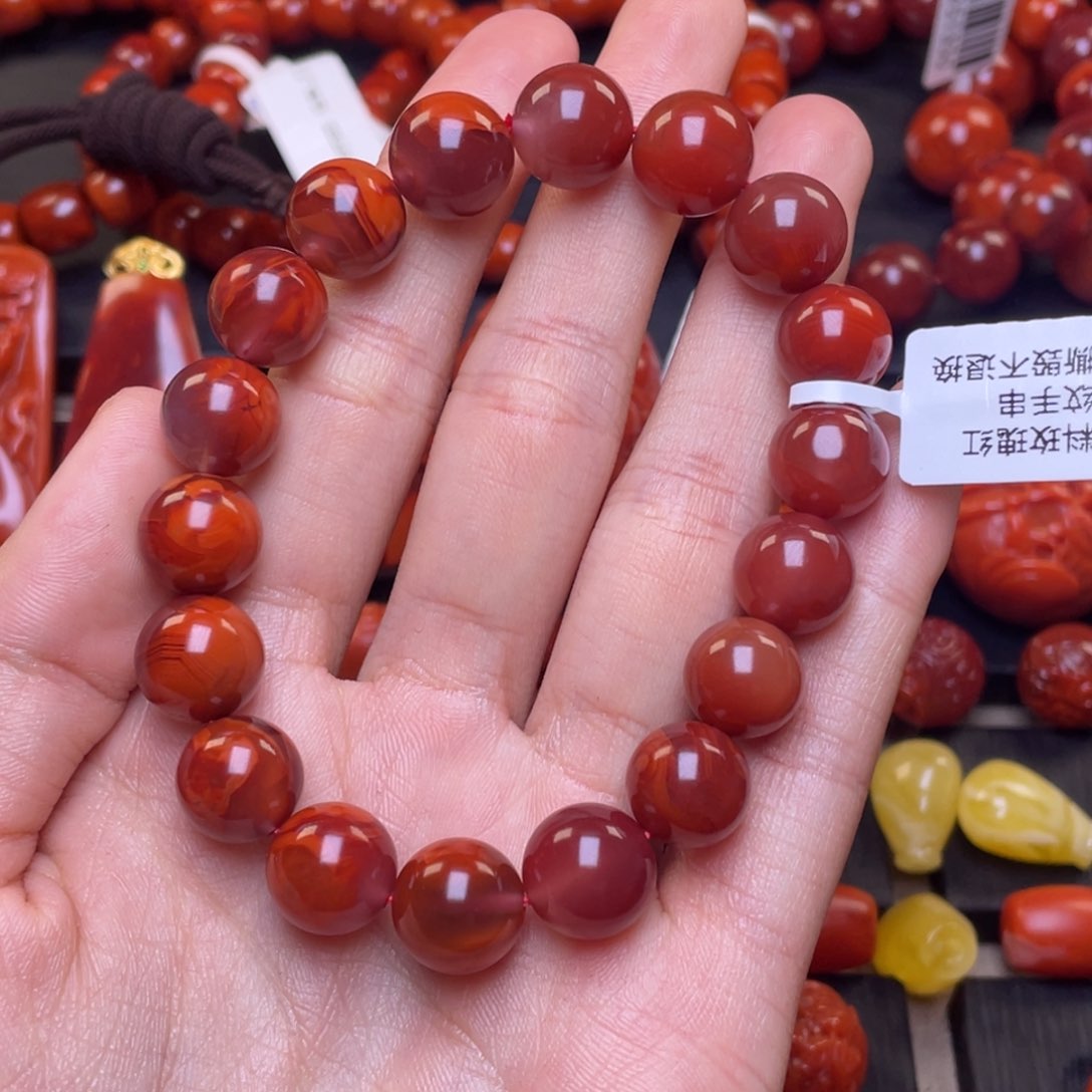 南红玛瑙其它未镶嵌y11.5mm瓦西牛血红火焰纹手串