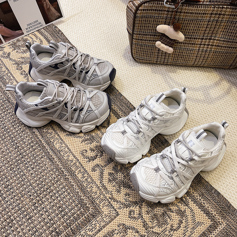 厚底增高巴黎老爹鞋女2025春季新款双网面透气增高百搭运动休闲鞋