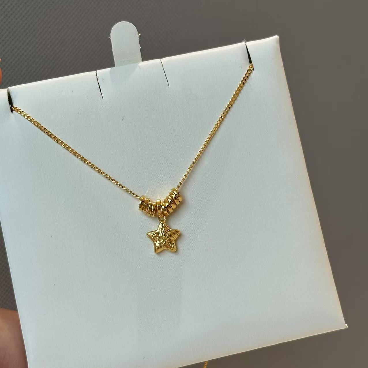 【锤纹星星跑环黄金项链】足金999套链 不支持7天无理由