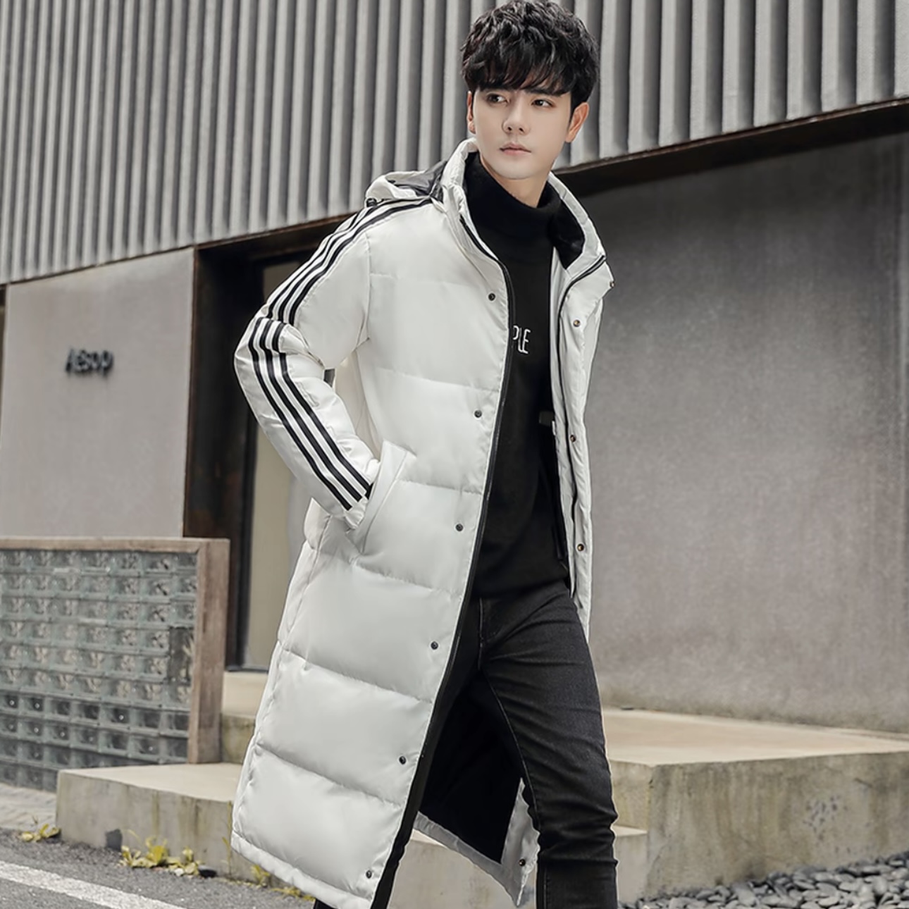 【反季清仓一件不留】青春潮流长款连帽保暖运动风厚款羽绒服SSS
