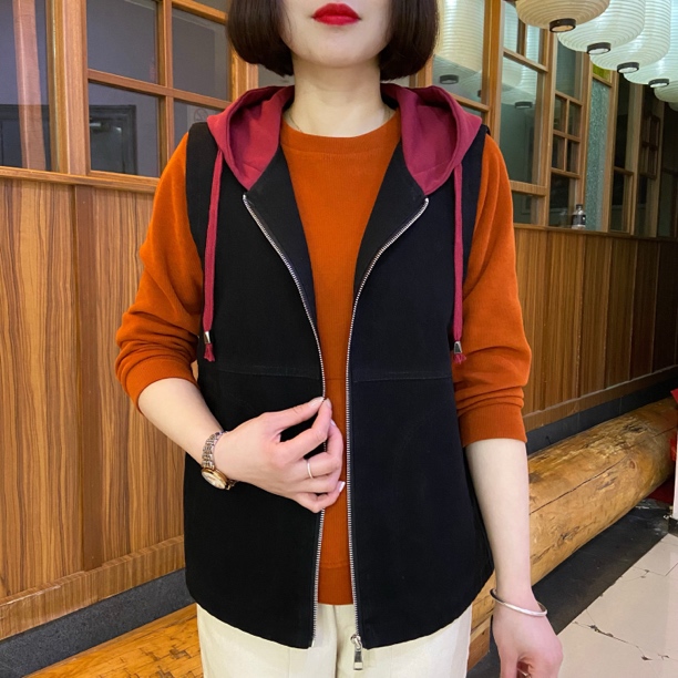 2025春季百搭新款女装时尚气质连帽牛仔马夹纯色休闲宽松马甲背心