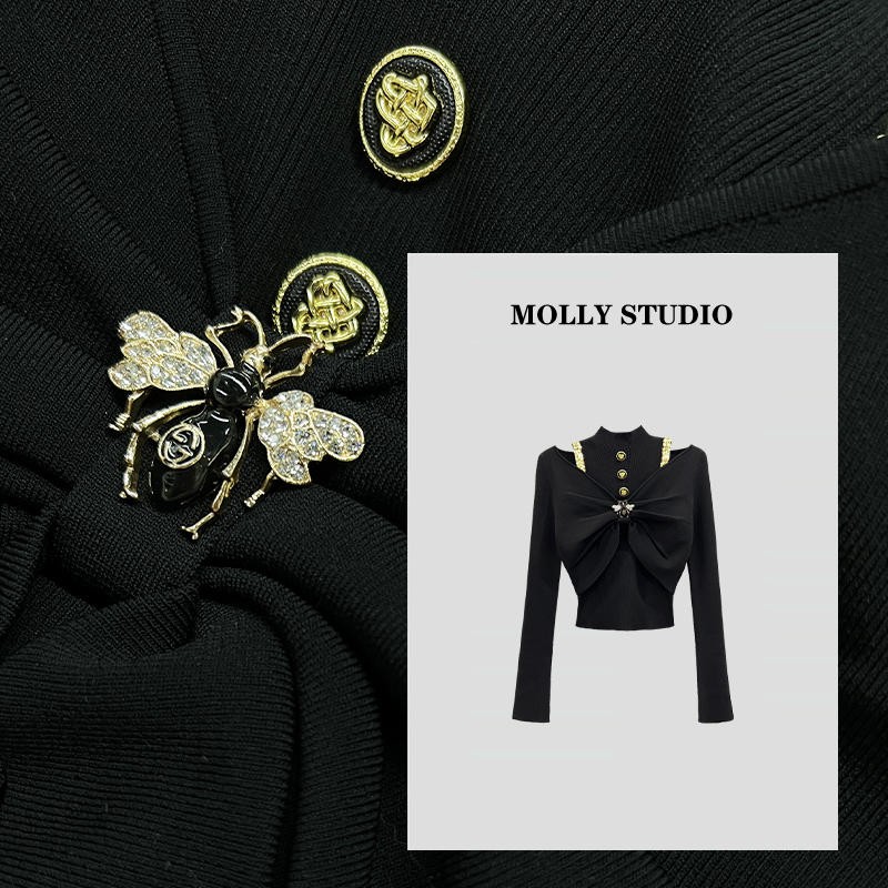 【时尚女神】Molly 时尚气质简约重工轻奢修身 针织上衣 M2025618