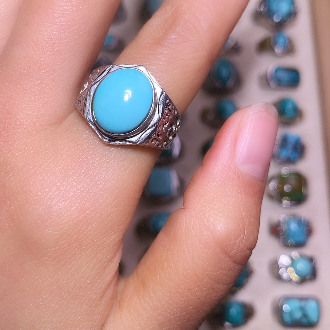 绿松石银S925镶嵌戒指