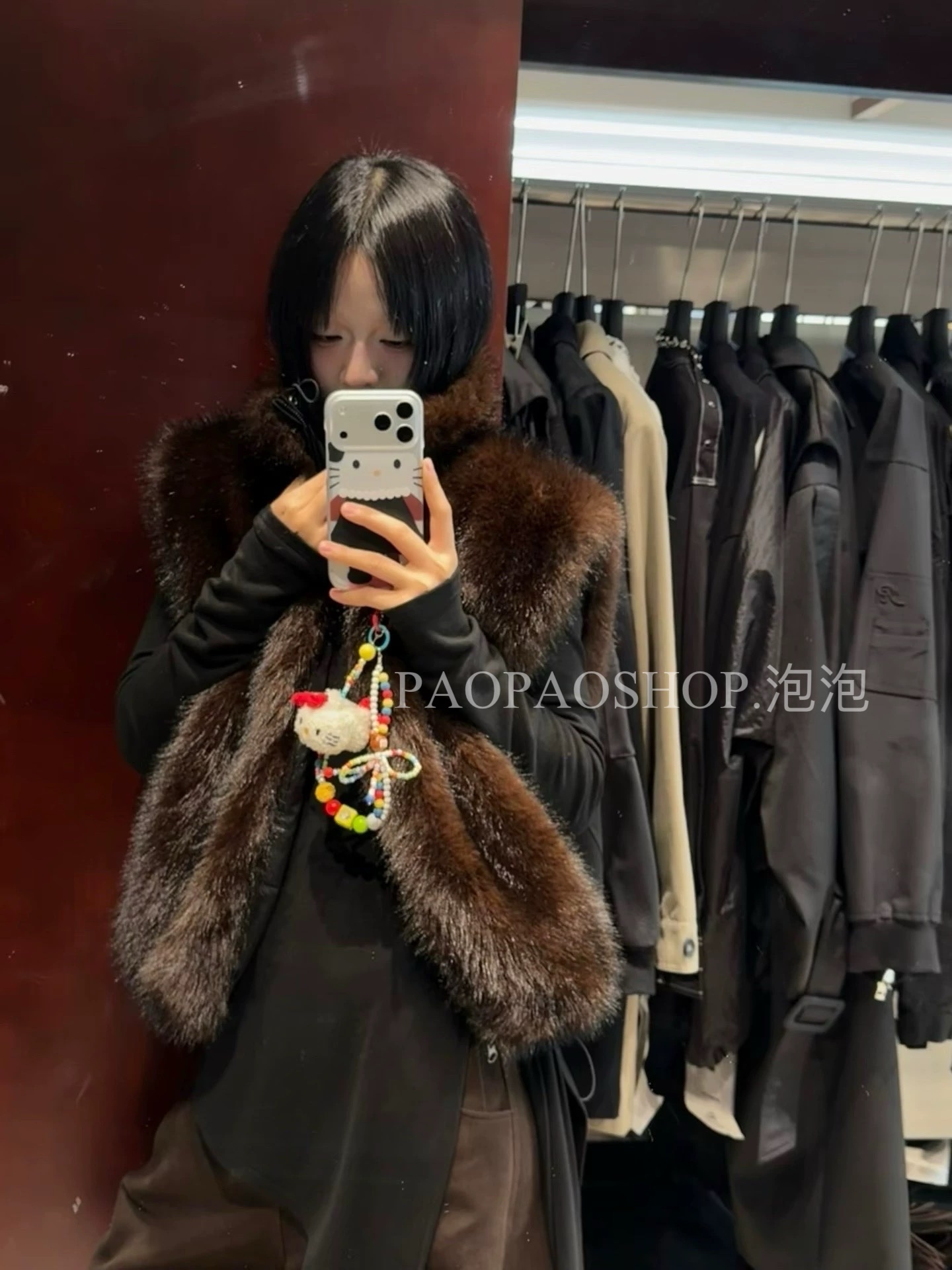 泡泡PAOPAO-2025冬季两面穿整毛环保皮草棉服马甲轻奢