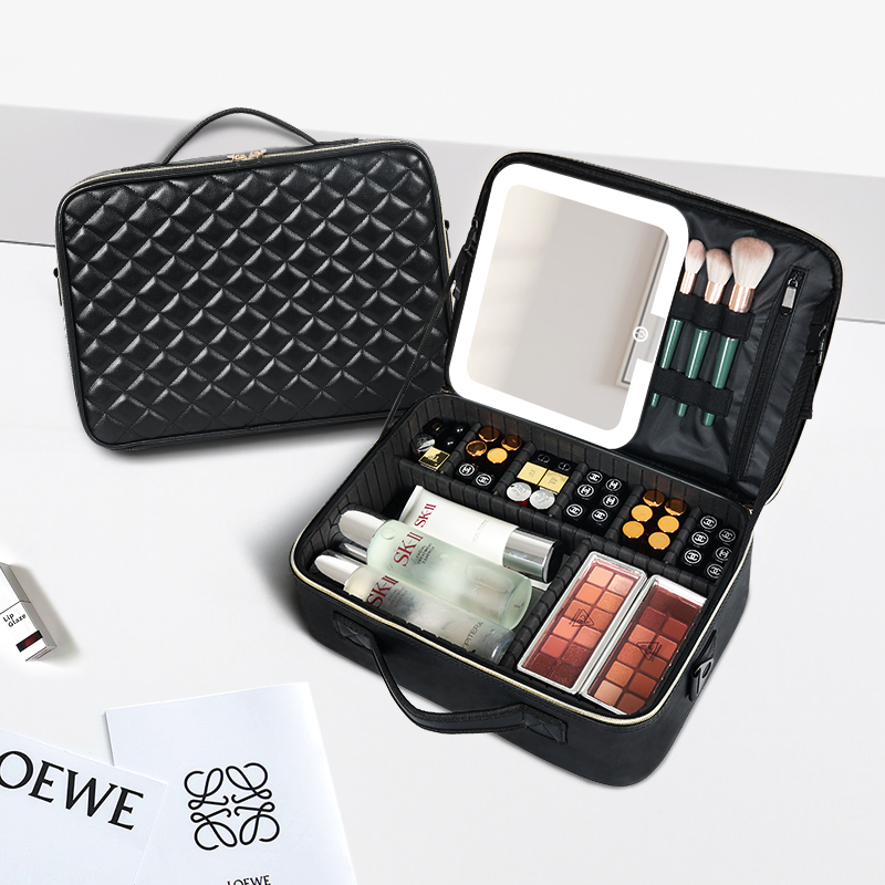 OBOX【超大号带全镜化妆包】大容量化妆品收纳化妆箱带LED智能镜子