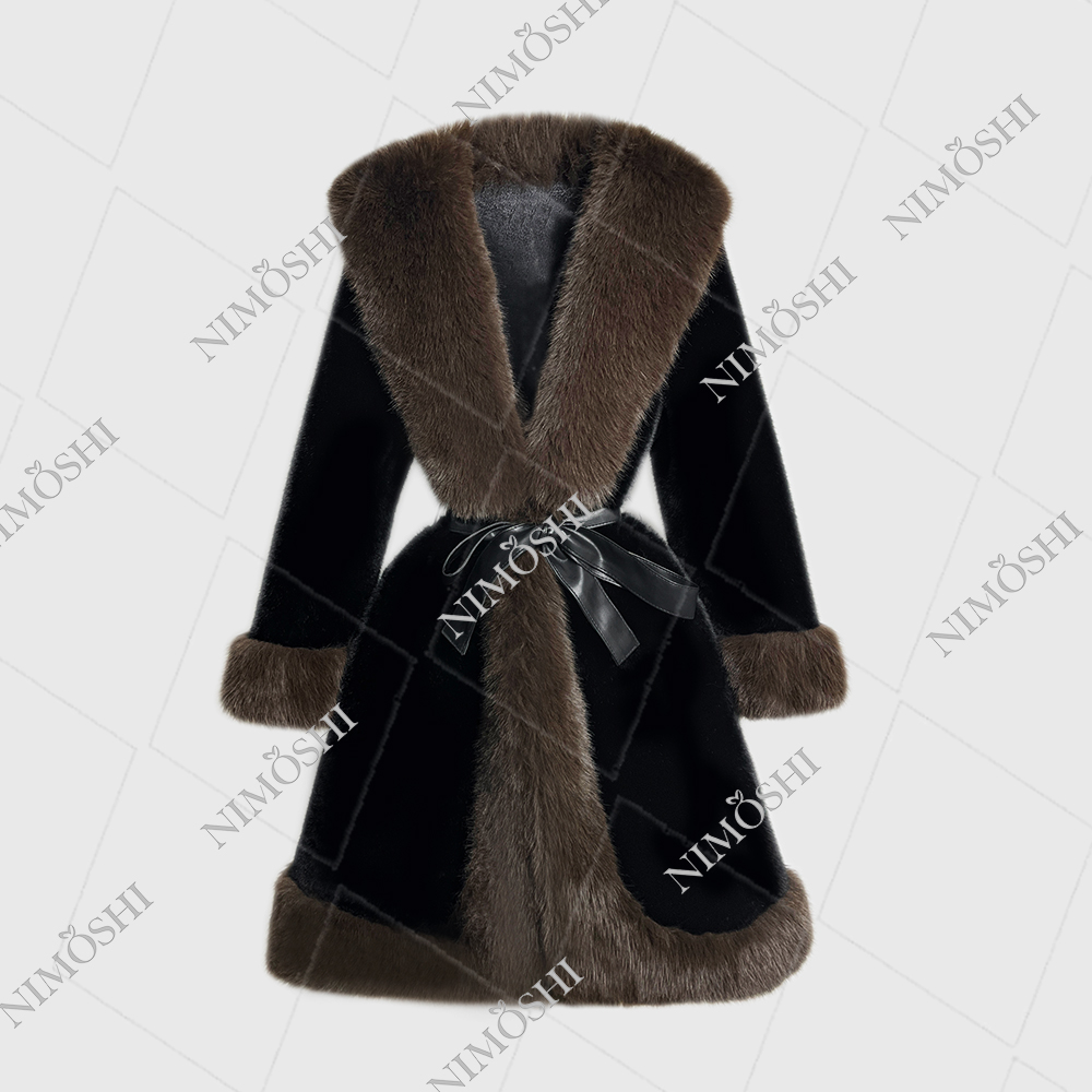 NIMðSHI【莎莎】韩版秋冬新款中长款保暖显瘦收腰毛毛外套 L5138