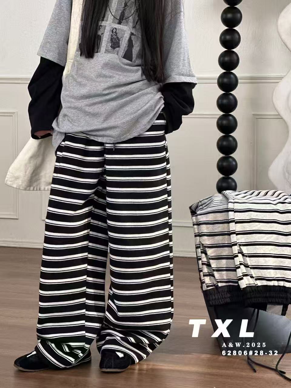 62806-青少年针织条纹休闲裤