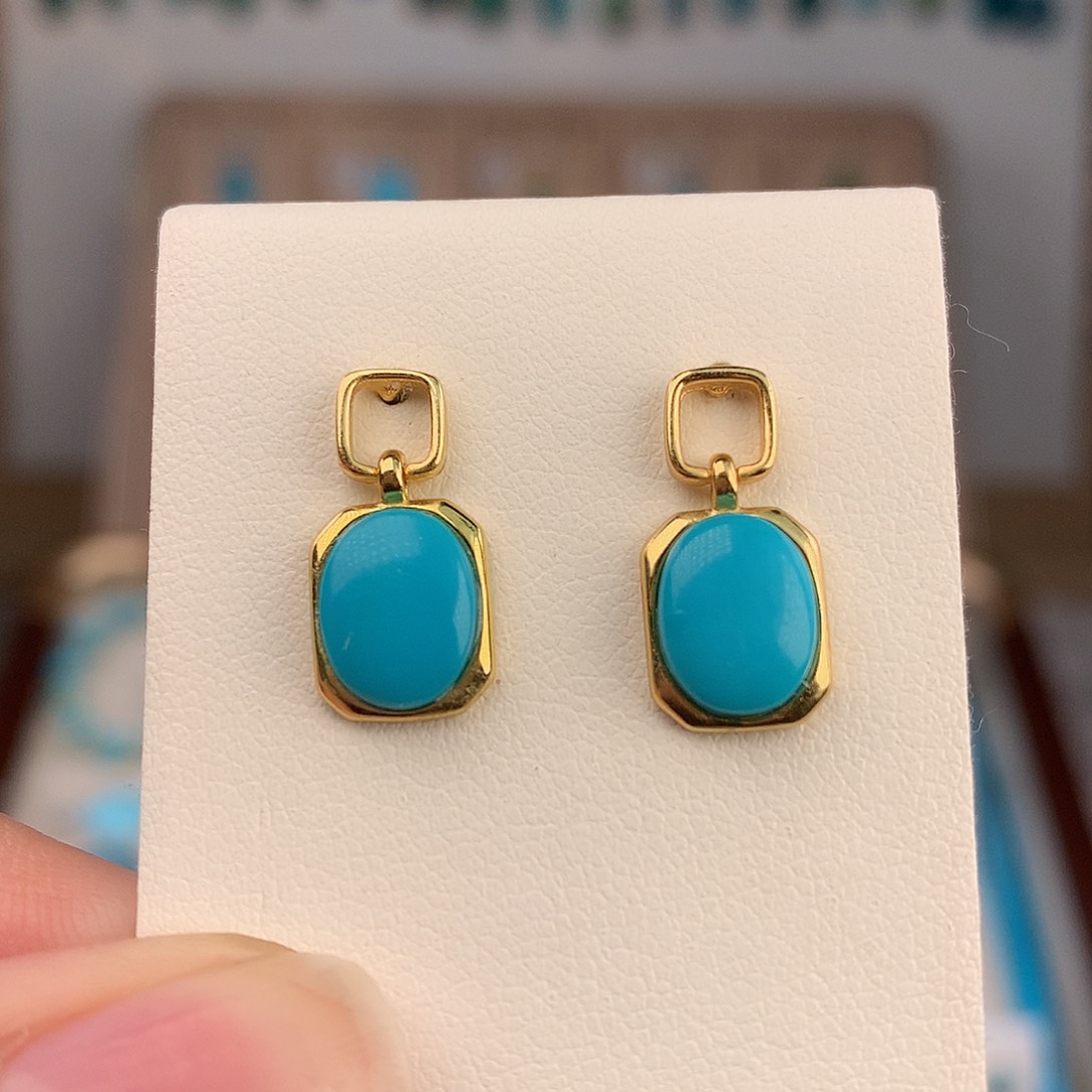 绿松石银S925镶嵌耳饰