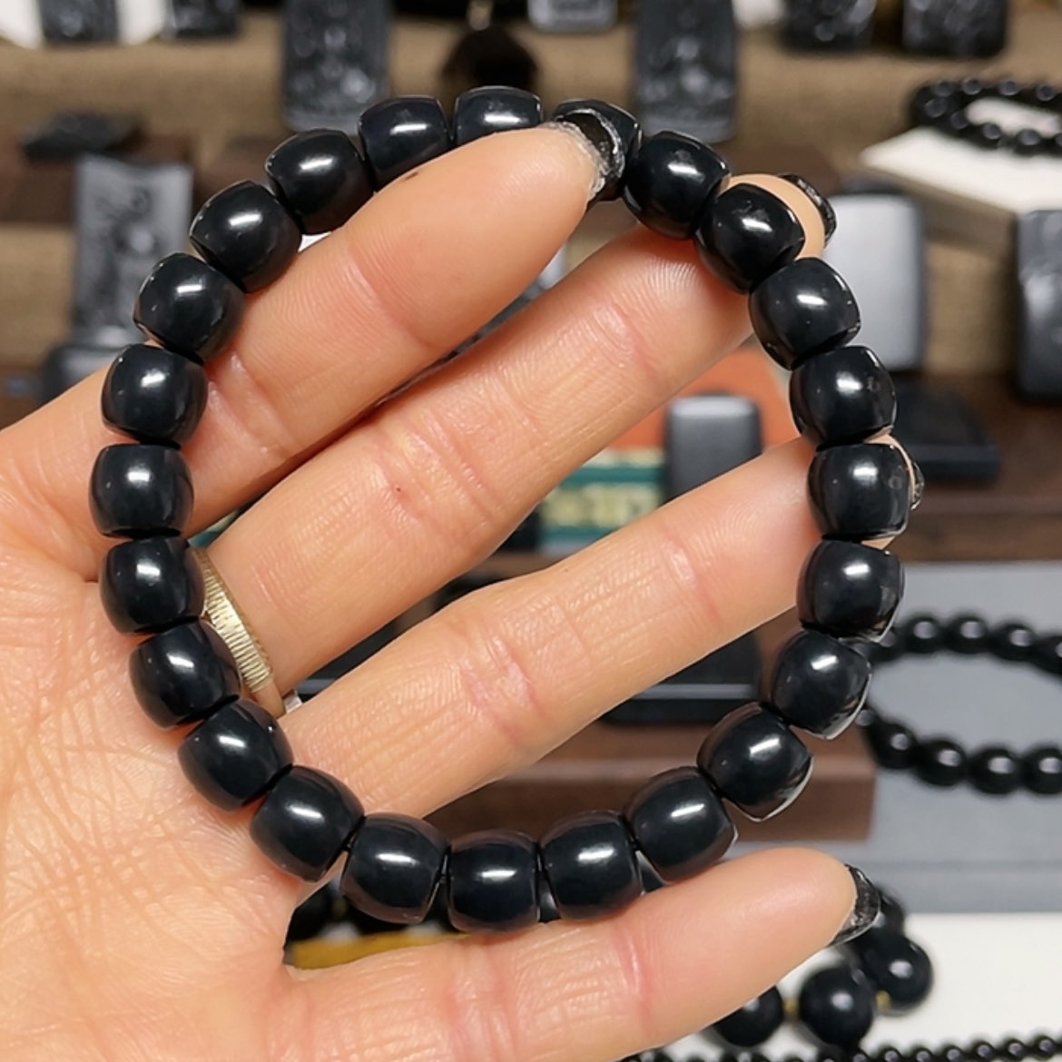 【闪购商品】和田玉（墨玉）手串未镶嵌福利版卡9