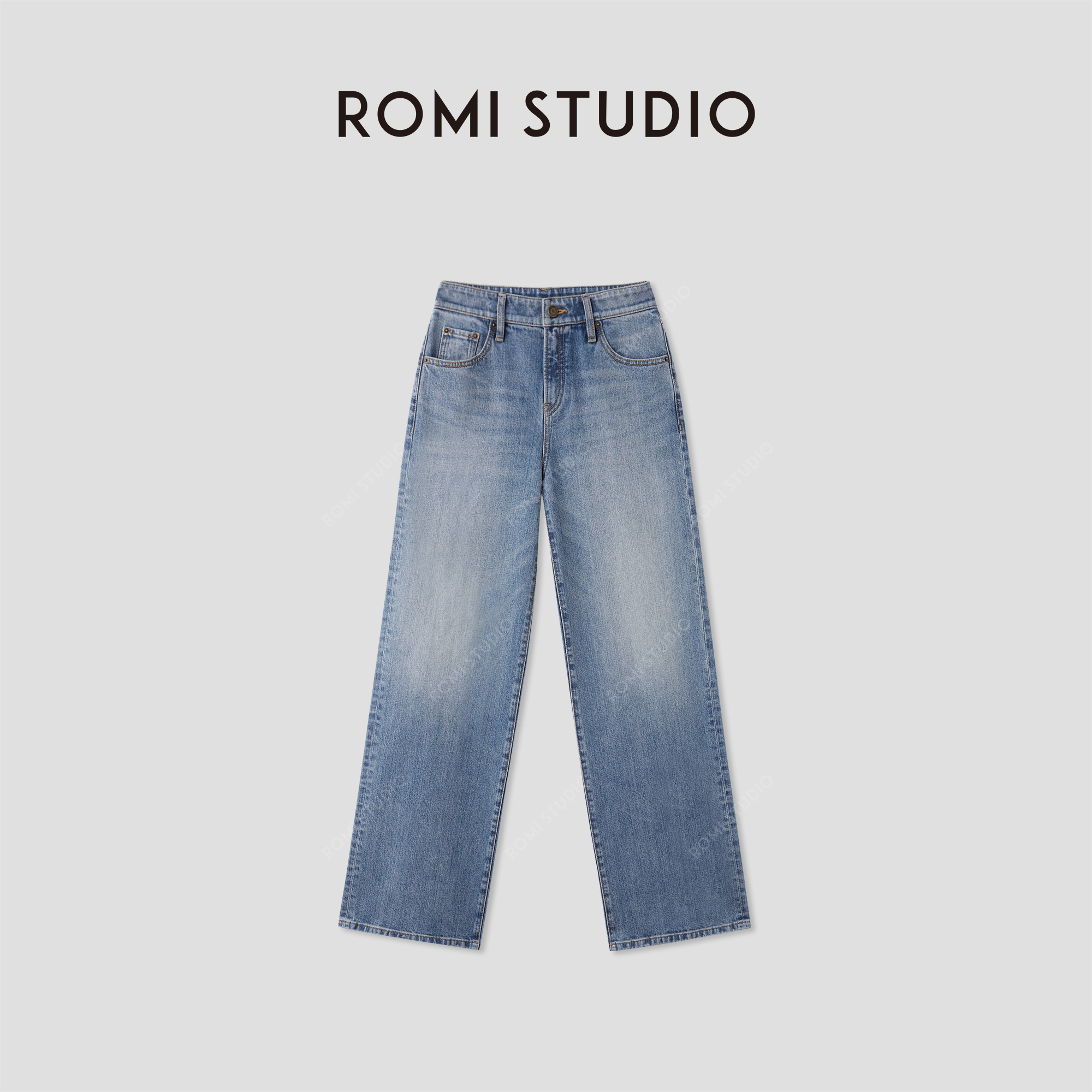 ROMI STUDIO“复古丹宁”高腰回弹不易皱石磨酵洗牛仔裤 RWBWXD1678
