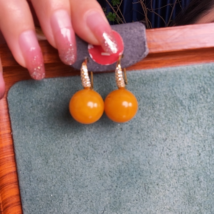 蜜蜡银S925镶嵌耳饰耳坠