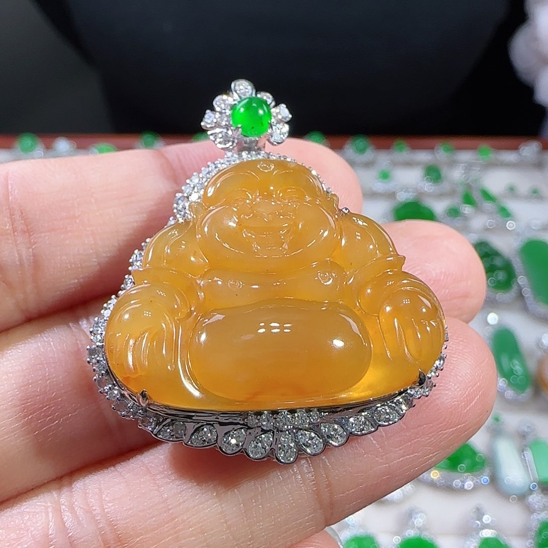 翡翠吊坠(不含链)18K金镶嵌