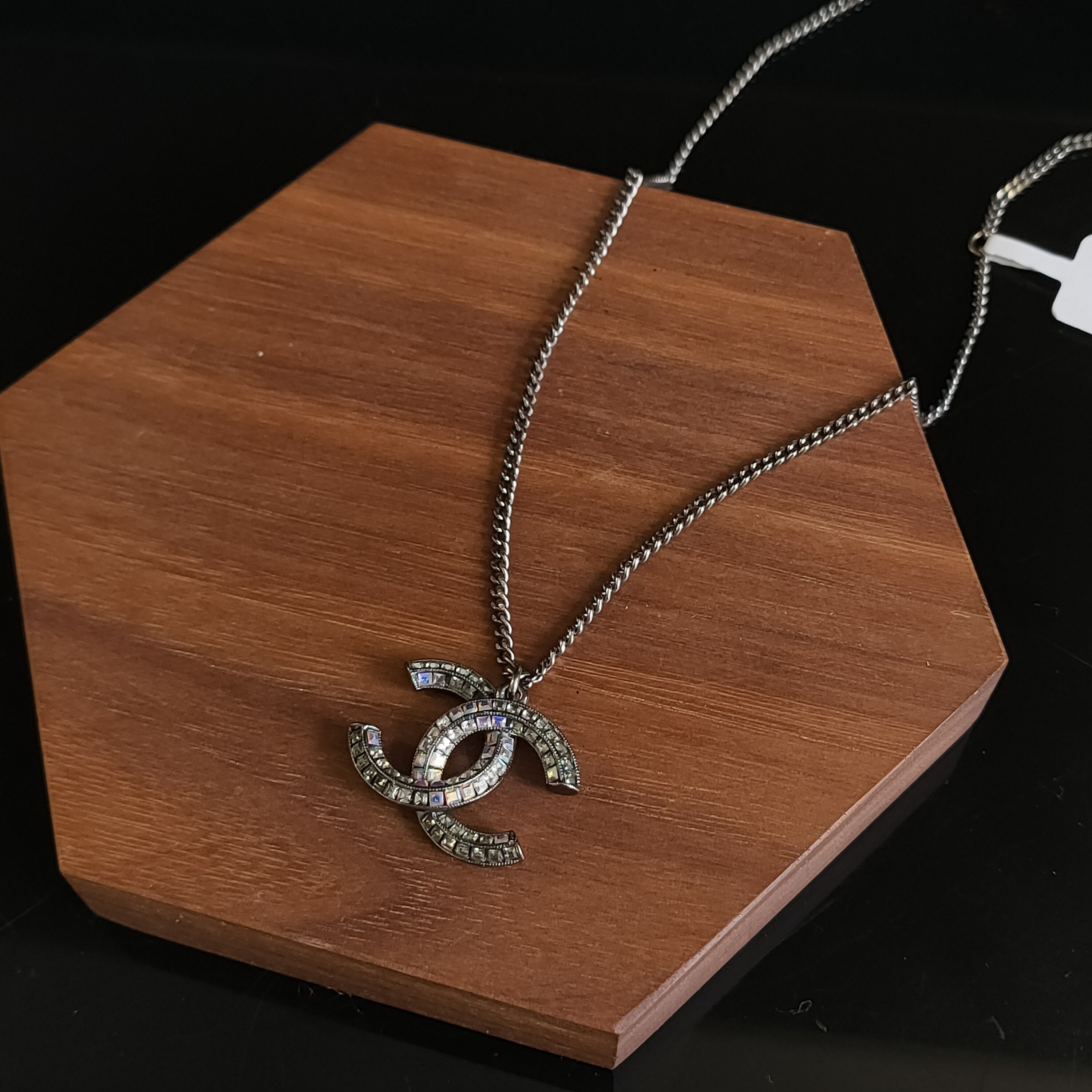 95新 Chanel/香奈儿 Azul-15P 银色满钻59CM双C项链 42855