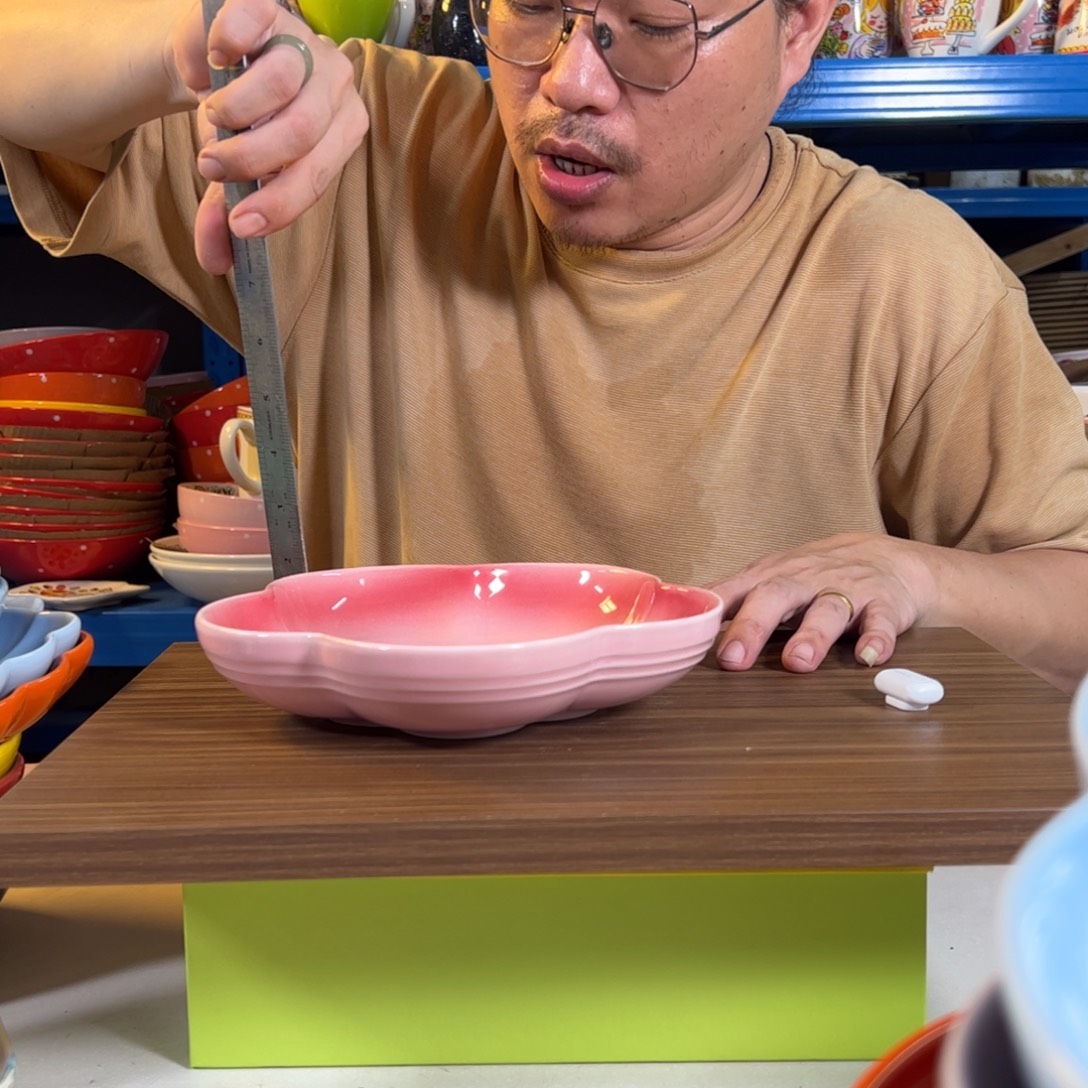 陶瓷花朵深盘粉色