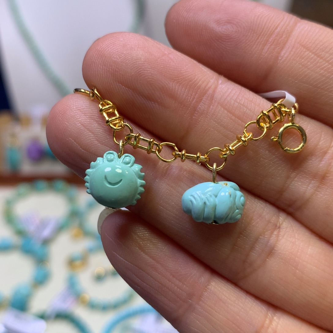 绿松石银S925镀金镶嵌半链