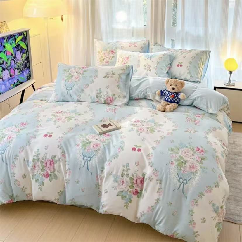 秘境花园-蓝 精梳全棉小清新轻奢印亲肤斜纹床上用品面料