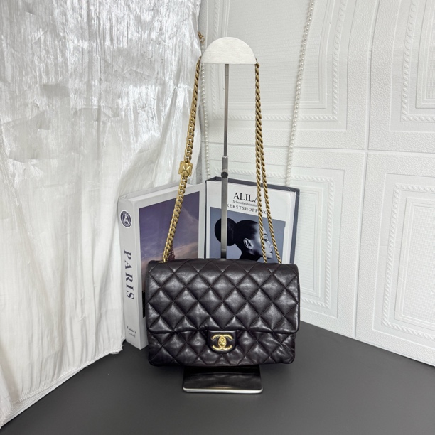 95新 Chanel/香奈儿 CF黑金小羊皮链条单肩包