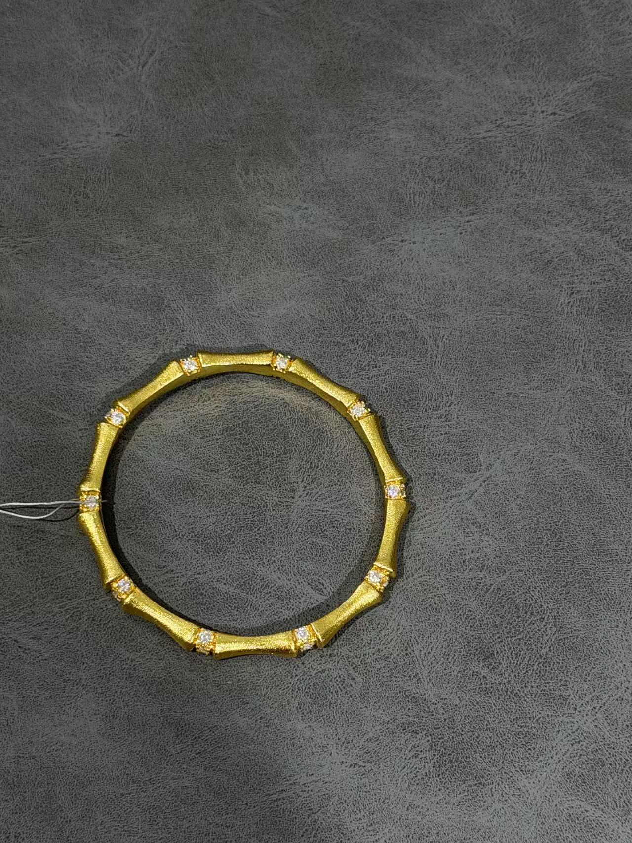 足银手镯 纯金纯银简约转运镶嵌竹节手镯生日新年礼物