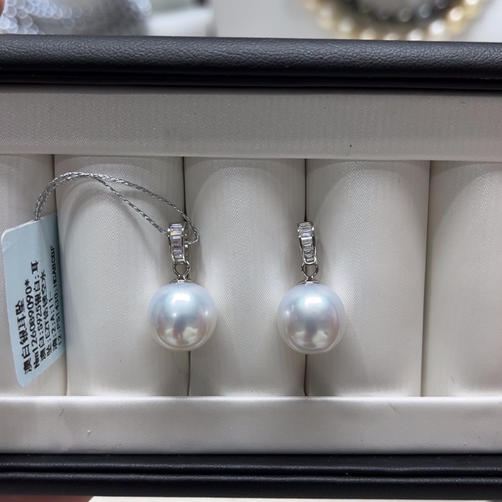 海水珍珠上新澳白镂空水滴耳坠11-12mm银S925镶嵌