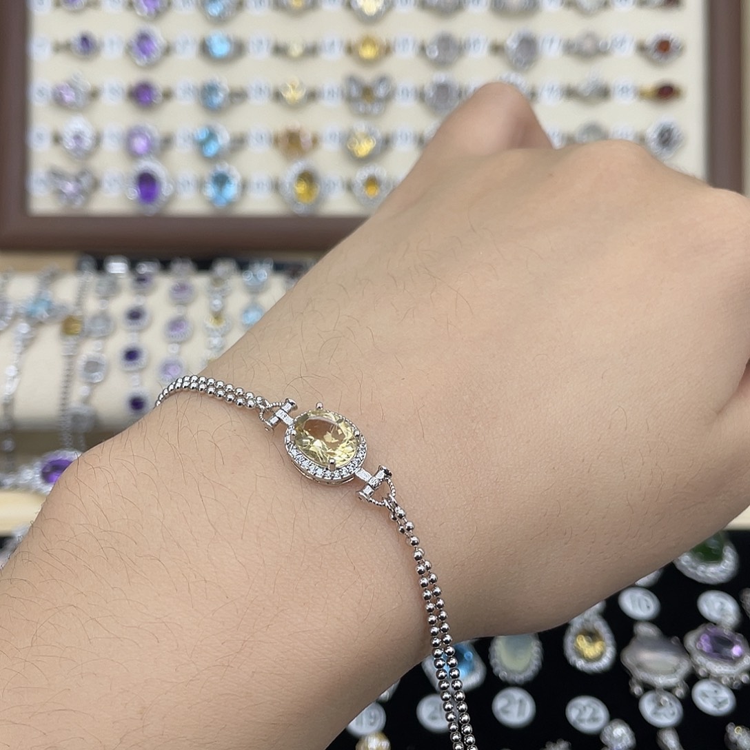 黄晶银S925镶嵌手链