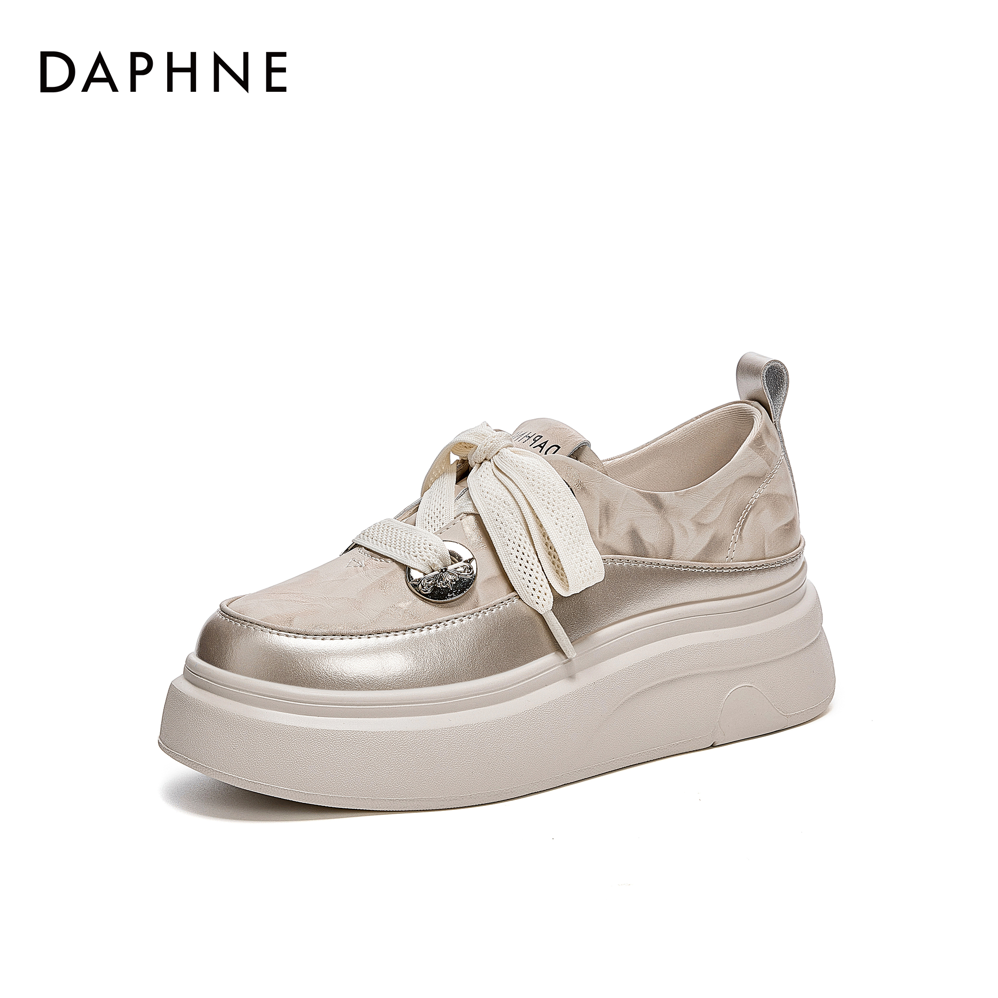 达芙妮2025秋季深口厚底单鞋时尚百搭休闲鞋透气女鞋平底舒适皮鞋