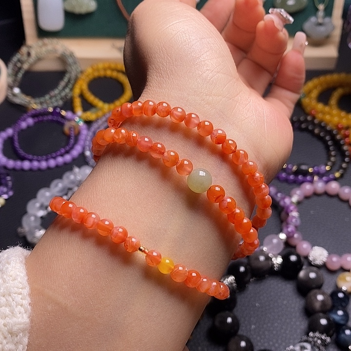 南红玛瑙手链未镶嵌冰飘南红手串三圈