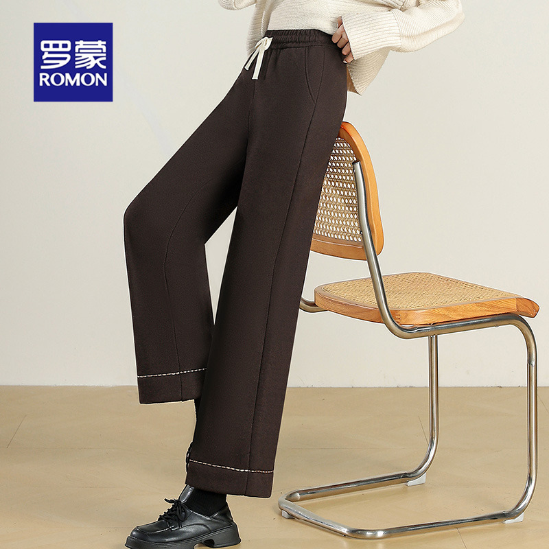 罗蒙2025秋季新款加绒拖地直筒裤宽松直筒阔腿裤垂感显瘦休闲裤W