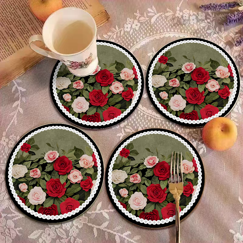 【遍野玫瑰】小清新家用硅藻泥陶瓷盘子隔热垫杯垫吸水防烫圆形碗垫