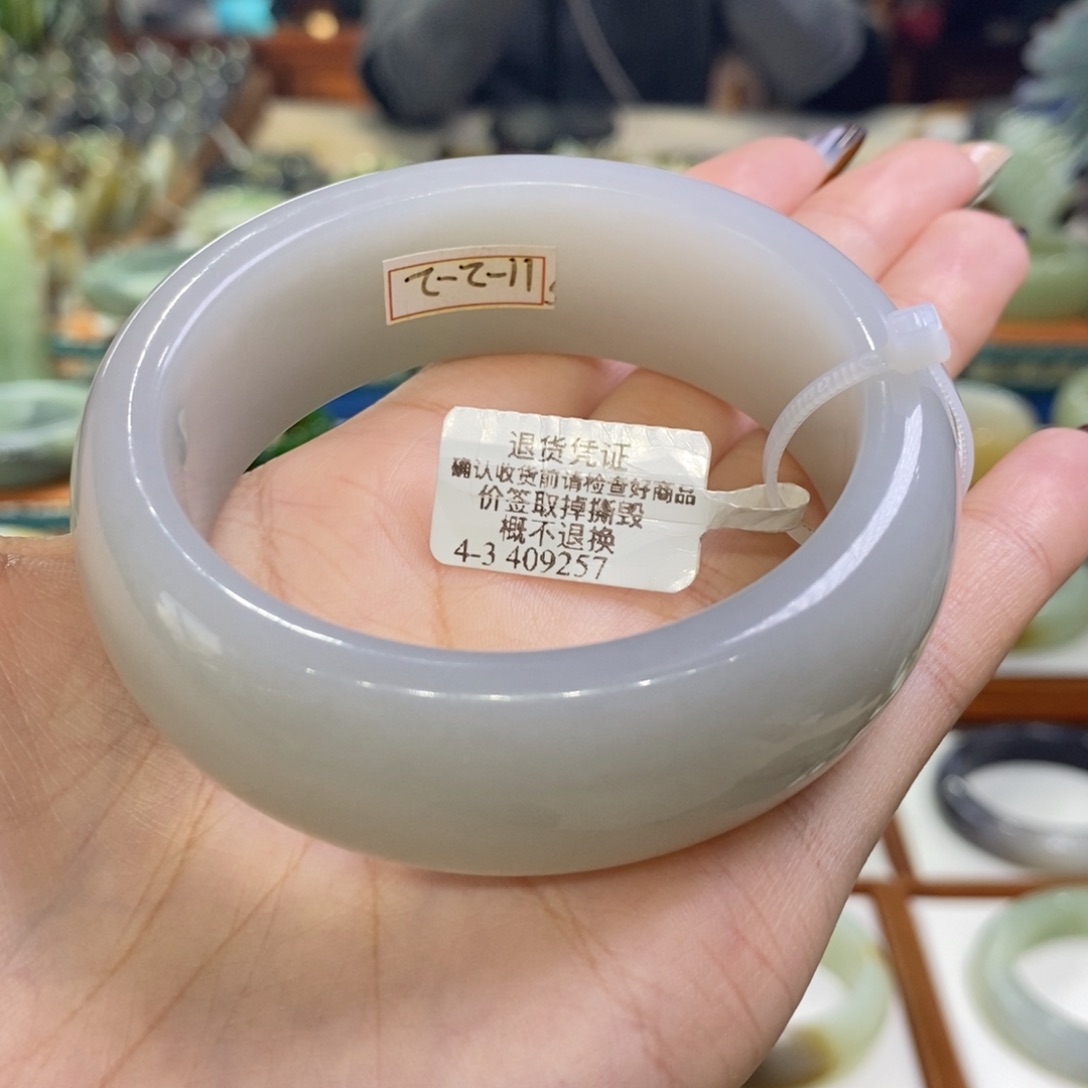 和田玉未镶嵌手镯青海冰底烟紫轮胎58/59