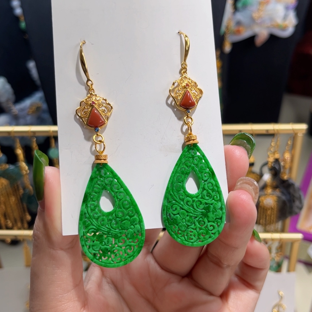 【闪购商品】翡翠耳饰未镶嵌14阳绿