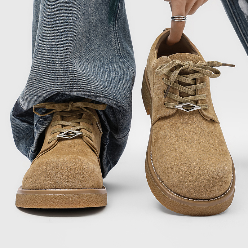 巴黎米奇德比鞋反绒皮复古休闲皮鞋厚底内增高低帮大黄靴大头鞋