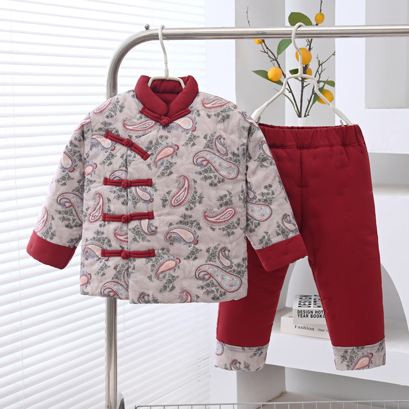 儿童国风棉服套装宝宝手工棉花棉衣男女宝宝新中式棉袄棉裤盘扣