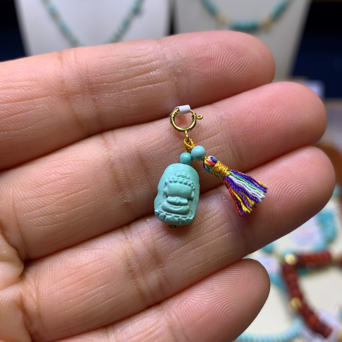 绿松石银S925镀金镶嵌挂件