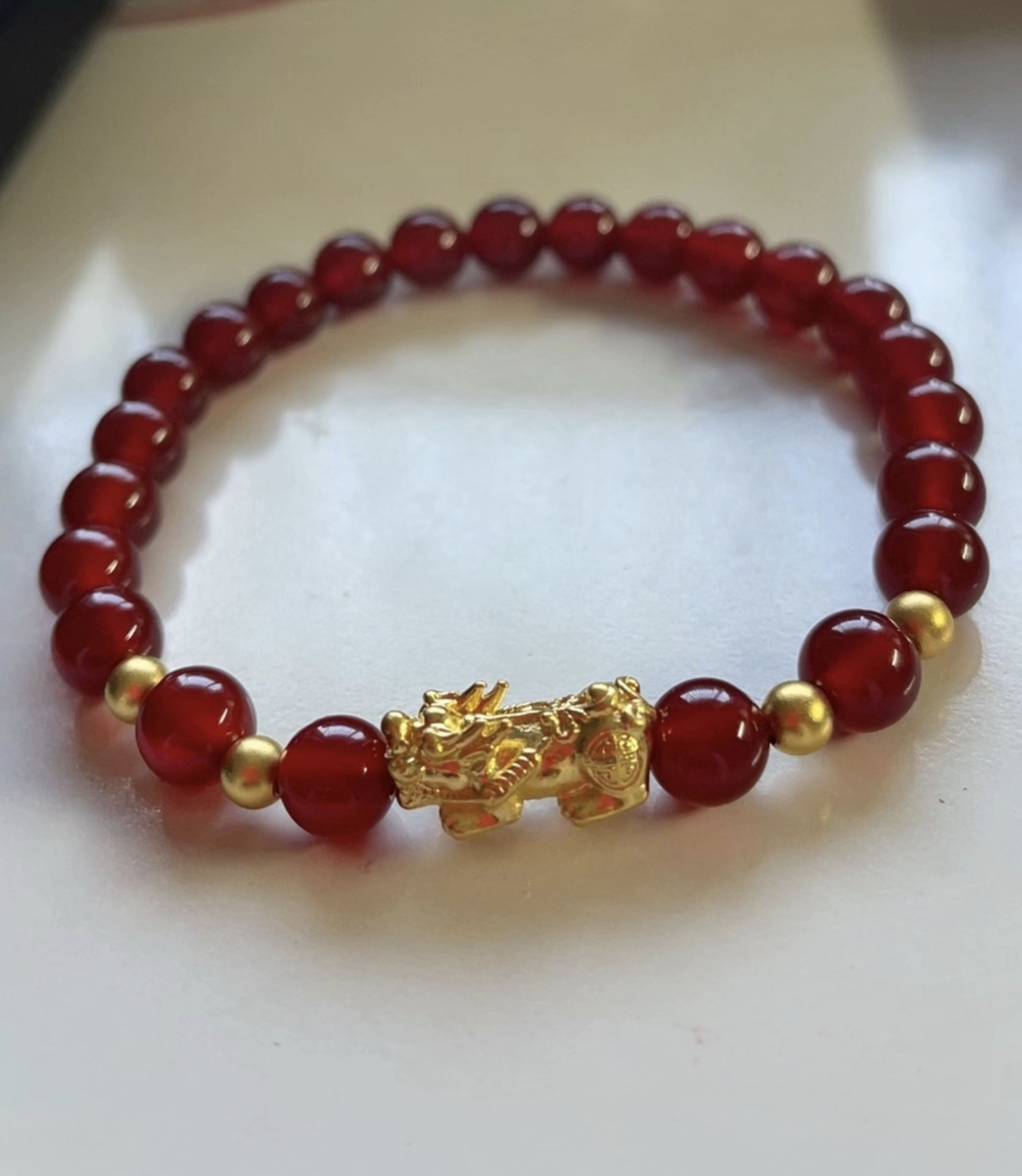 B(020）足金卡12貔貅+3.5mm金珠4颗（赠卡六红玉 髓）多样性发货